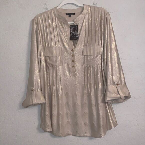 NWT Ava & Grace Gold Shimmer Light Beige Blouse Top Size 2X - Picture 1 of 12